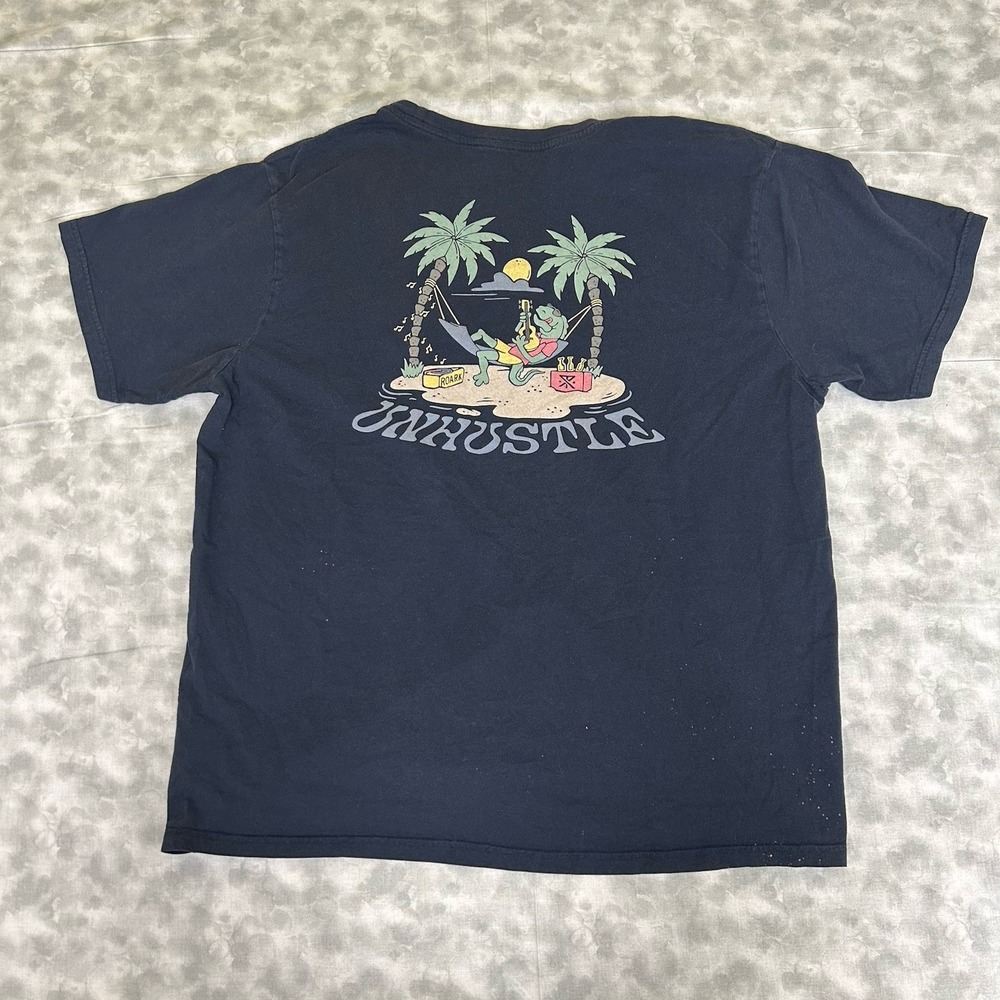 ROARK T‎ Shirt 2XL Premium Tee UNHUSTLE Iguana Hammock Blue Organic Cotton